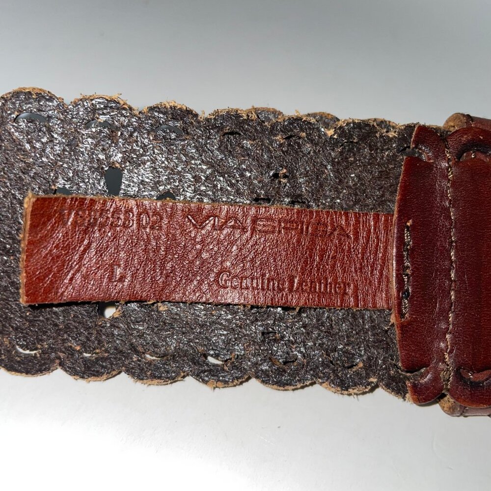 Via Spiga Brown Leather Belt Boho Cut-Out Design Size L Hippie Boho - Picture 6 of 8